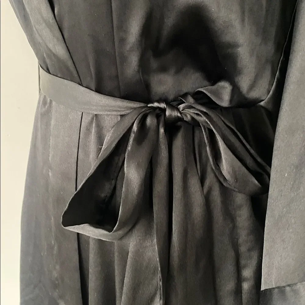 Victoria's Secret Signature Satin Midi Robe Sz XS/S Pockets Tie Belt Sexy Cozy